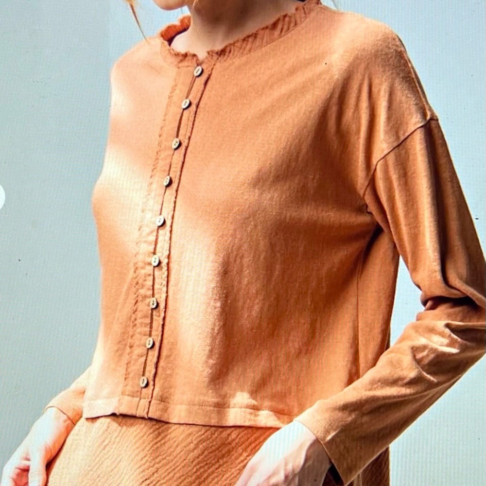 Easel  Dolman Sleeve Cropped Button Down Shirt